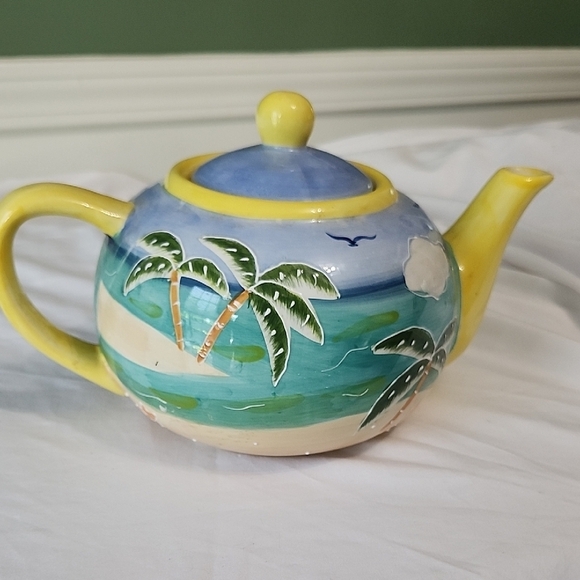 Baum Bros Other - Vibrant Yellow and Blue Ceramic Art Teapot